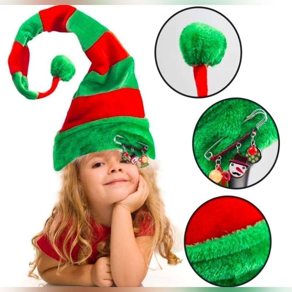 🔹️NWOT Green & Red Striped Adjustable Wire Extra Long Elf Hat One Size